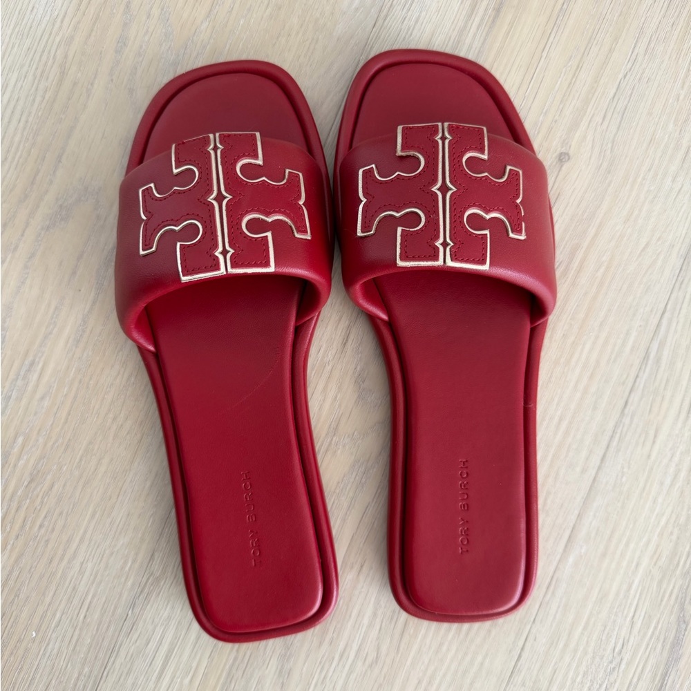 Tory Burch Bold Red Slide Sandals - Like New